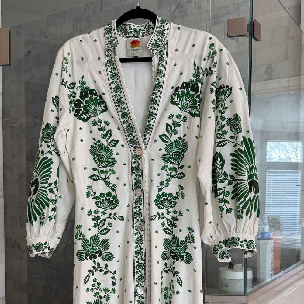 FARM Rio Green and White Floral Maxi Dress